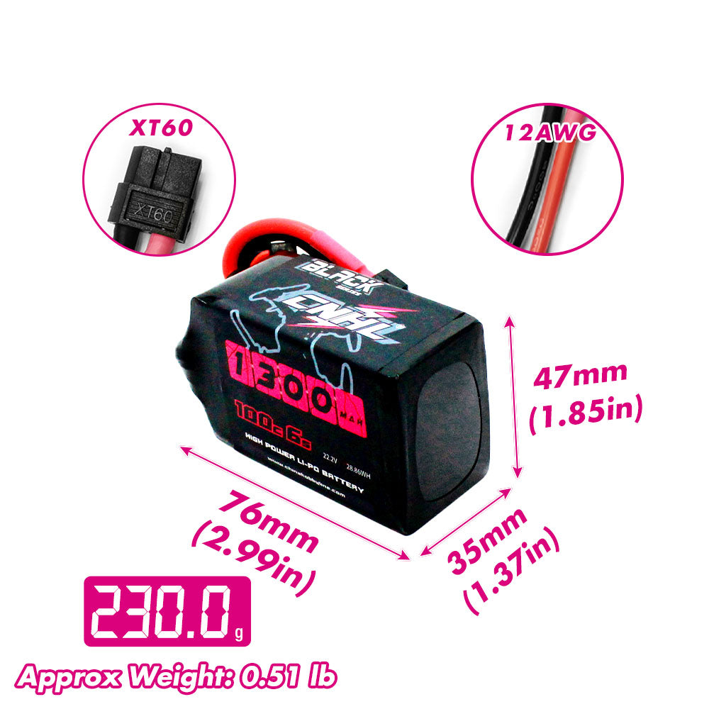 [Combo] 2 Packs CNHL Black Series 1300mAh 22.2V 6S 100C Lipo Battery with XT60 Plug